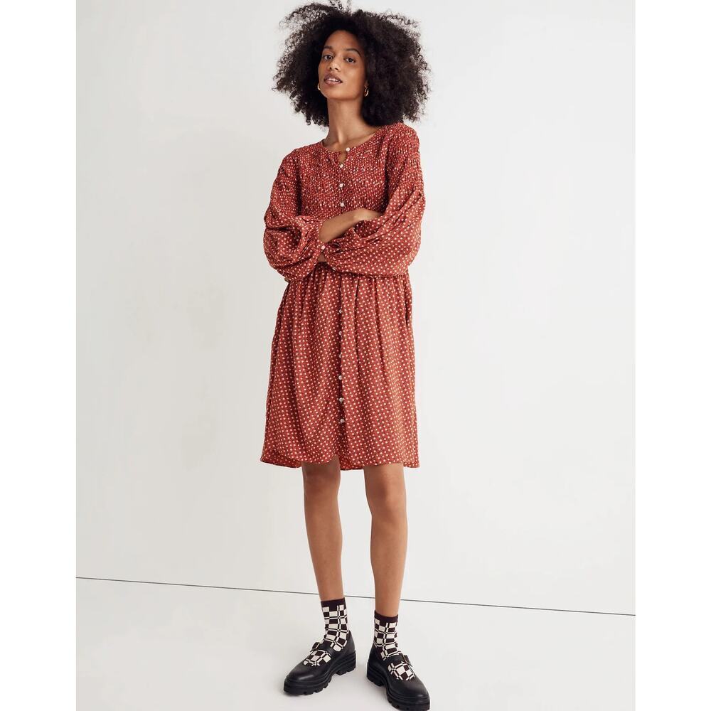 Madewell Challis Red Button-Front Mini Dress In T… - image 1